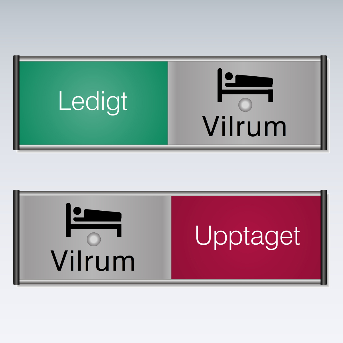 Aluminiumskylt som visar Vilrum Ledigt eller Upptaget